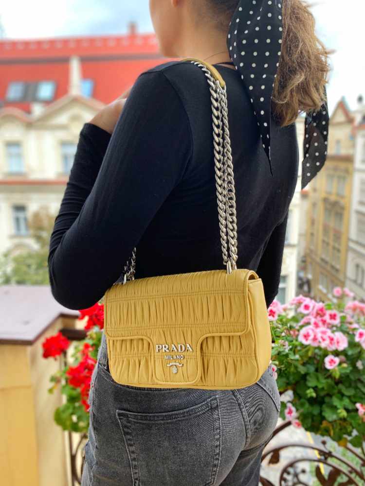 Prada - Nappa Gaufré Chain Flap Bag Ginestra