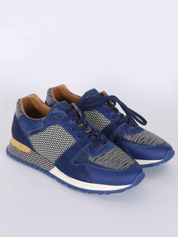 Louis Vuitton Go 0157 Men's Sneakers Blue Suede Runaway Line Shoes Sz  7.5 M