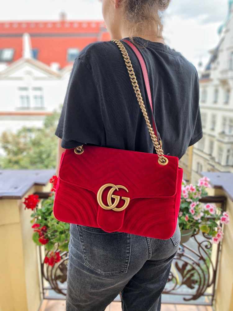 Gucci, Bags, Gucci Red Velvet Large Gg Marmont Bag
