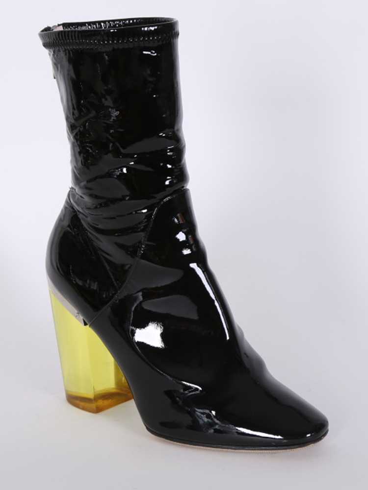 CHRISTIAN DIOR Latex Patent Leather Transparent Heel Ankle Boots Noir 40