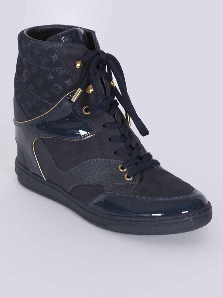 Louis Vuitton Blue Leather And Suede High Top Cliff Wedge Sneakers Size:  36.5