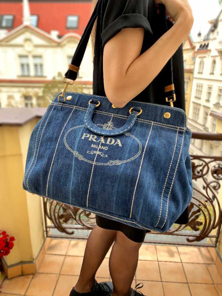 Prada Denim Logo Tote Blue www.luxurybags.eu