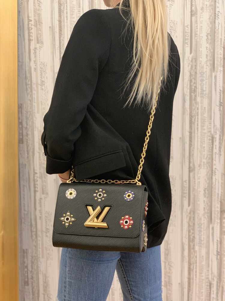 Louis Vuitton Twist Handbag MM in Blossom Monogram Noir, Luxury