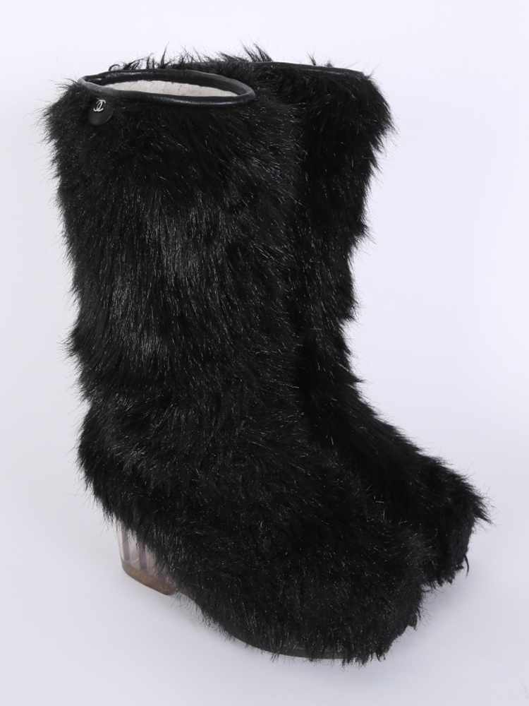 chanel black fur boots