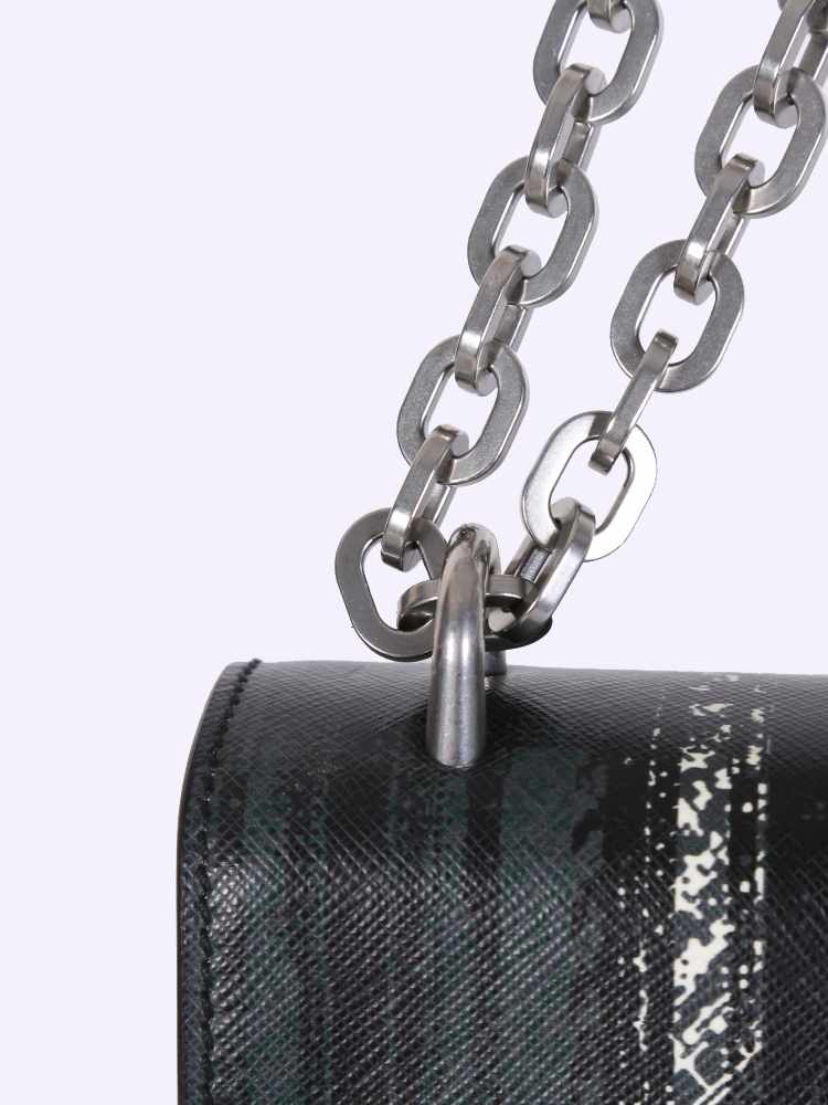 Prada - Saffiano Tartan Print Chain Flap Bag Militare