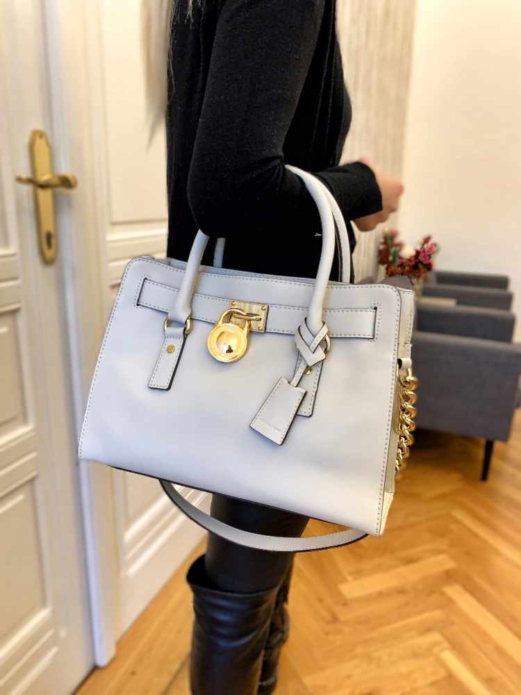 Michael Kors Hamilton Medium Saffiano Satchel Ivory www.luxurybags.eu