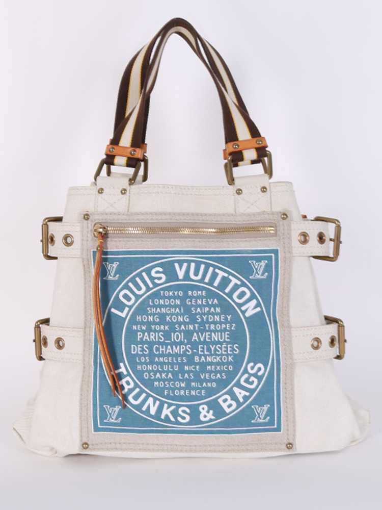 Louis Vuitton - Blue Toile Globe Shopper Cabas GM Bag Cream