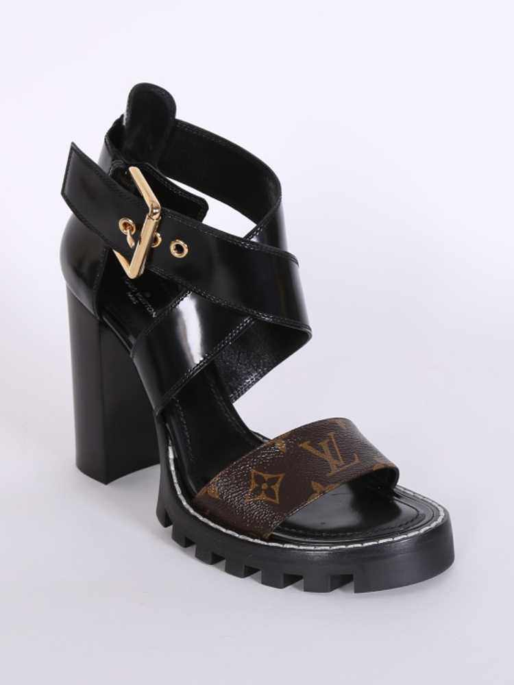 LOUIS VUITTON Glazed Calfskin Monogram Star Trail Sandals 40 Black