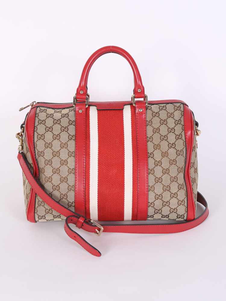 Gucci GG Canvas Vintage Web Boston Bag Red www.luxurybags.eu