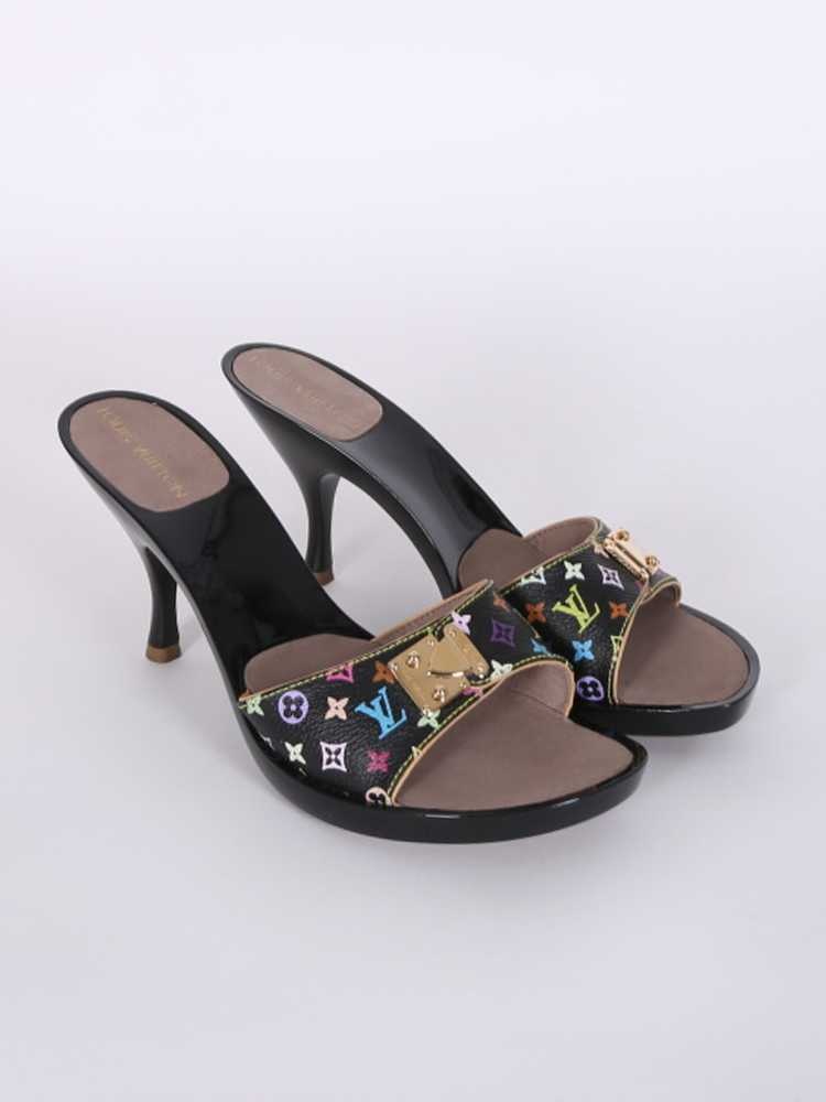 Louis Vuitton - Monogram Multicolore Canvas Heel Mules Noir 38