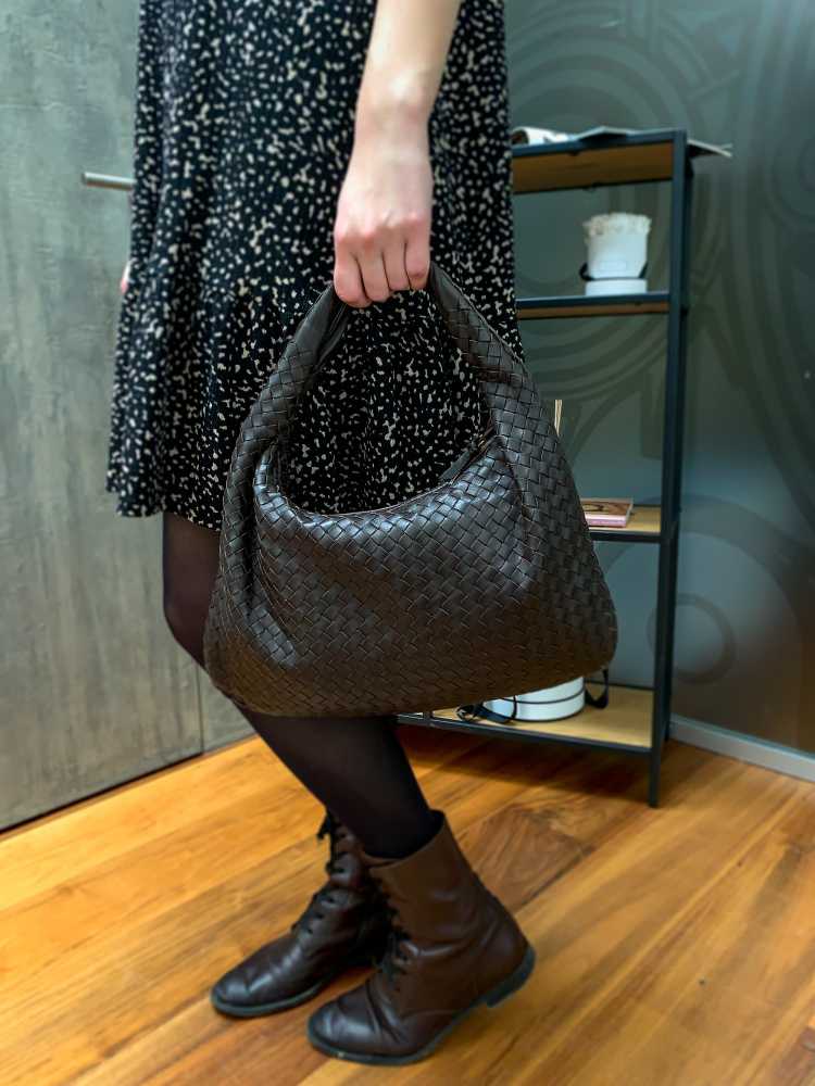 Bottega Veneta Intrecciato Leather Small Hobo Bag in Black