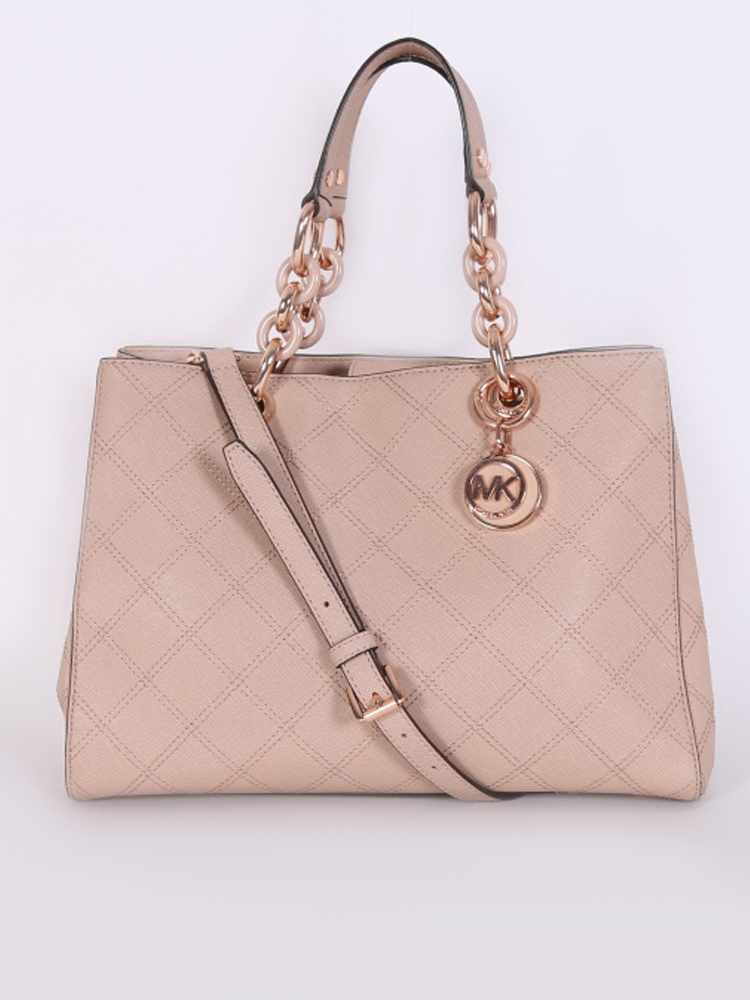 Michael Kors Cynthia Medium Quilted Saffiano Leather Satchel Nude