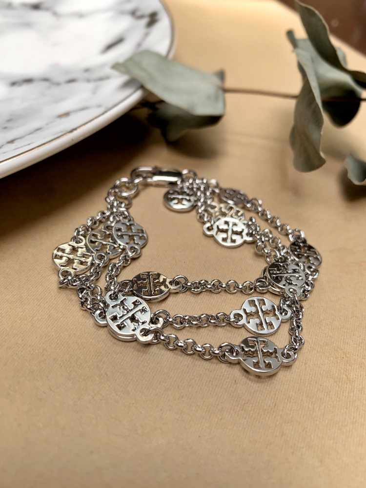 Tory Burch - Multi Strand Logo Silver Bracelet 