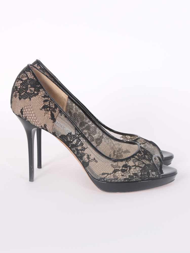 Jimmy Choo - Luna Lace Open Toe Pumps Black 40