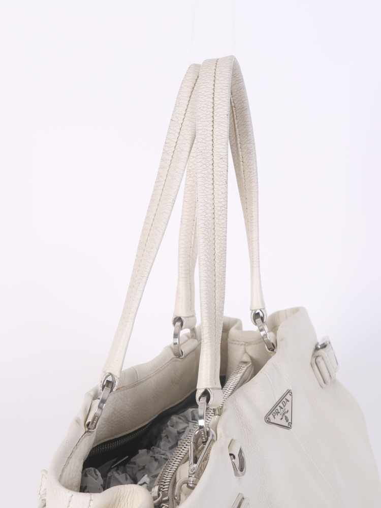 Prada - Side Pockets Leather Shoulder Bag Ivory