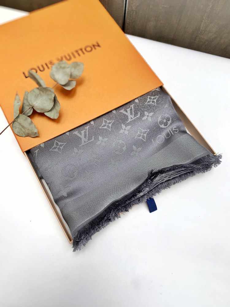 Louis Vuitton charcoal gray monogram shine shawl scarf, Gucci