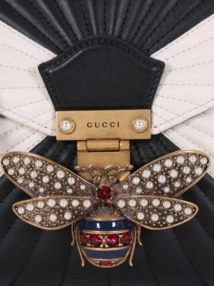 Gucci Black & White Queen Margaret Bee Bag