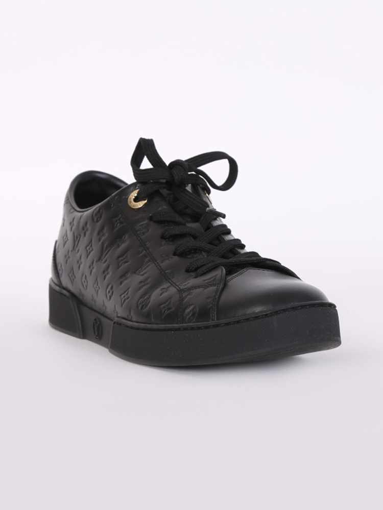 Louis Vuitton Black Monogram Embossed Leather Lace Up Sneakers Size 42  Louis Vuitton