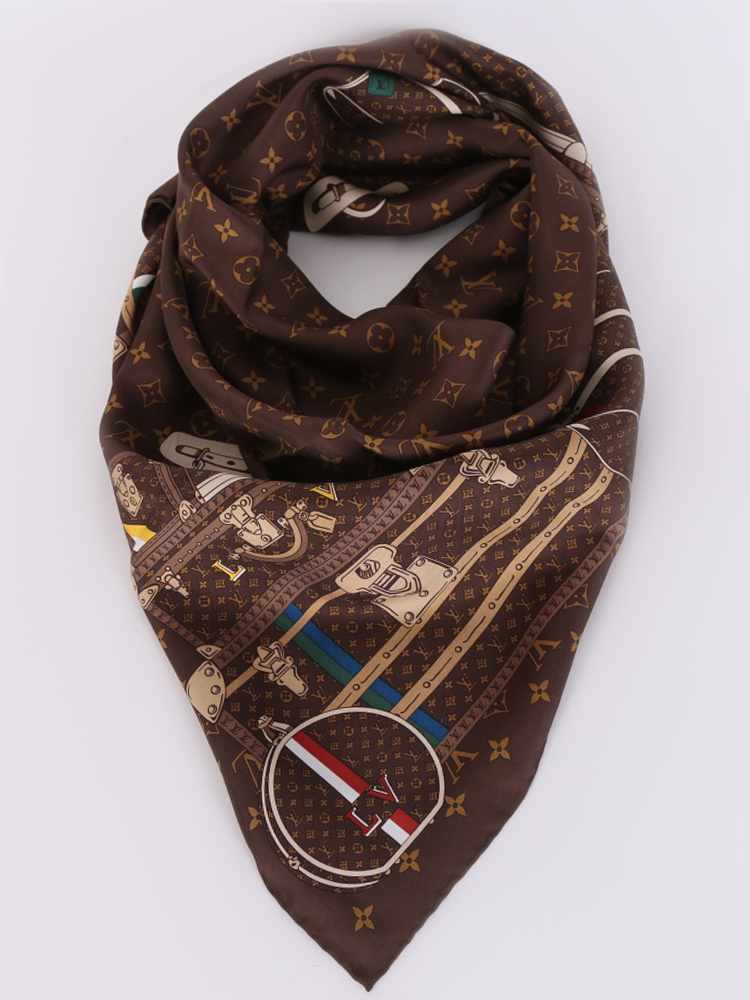 Louis Vuitton, Accessories, New Louis Vuitton Travel Trunks Monogram  Brown Silk Scarf