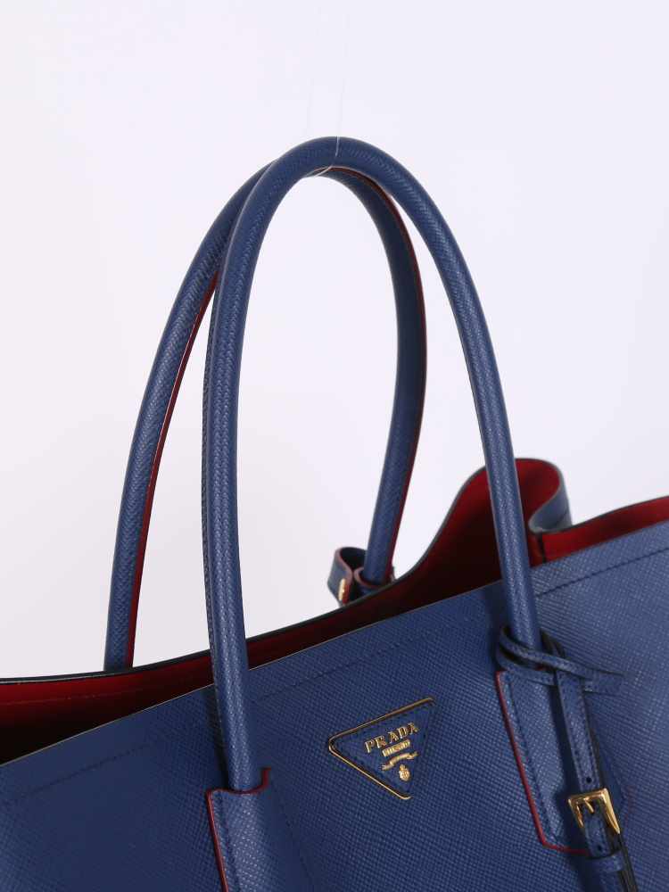 Prada Saffiano Cuir Baltico Double Handbag / Tote - Dark Blue - Large