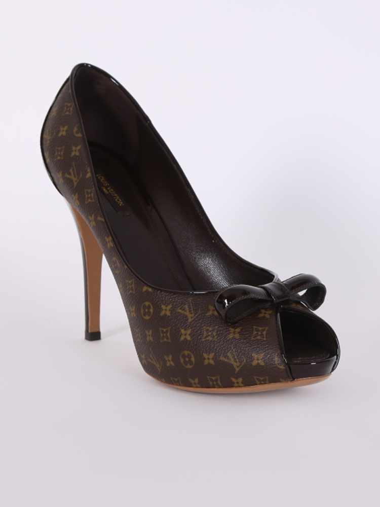 Louis Vuitton Dark Brown Monogram Canvas and Patent Leather Judy Peep-Toe  Pumps Size 37 Louis Vuitton