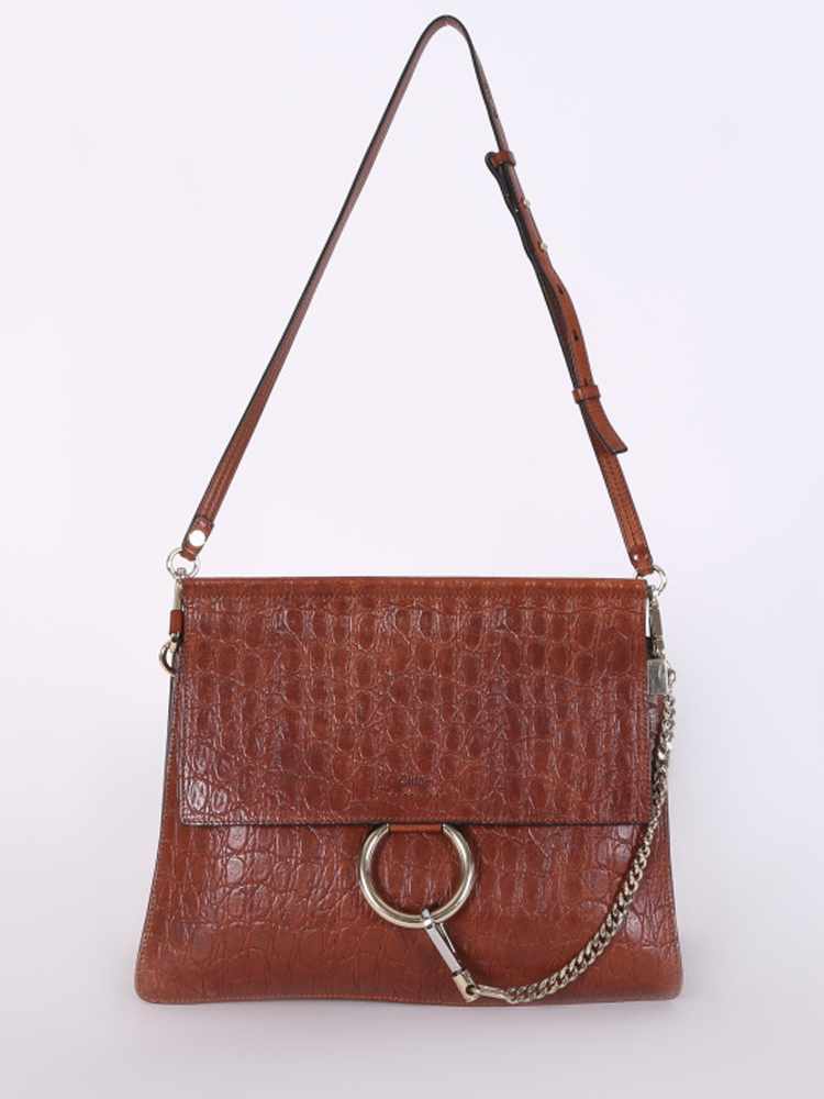 Chlo Faye Croco Embossed Calfskin Shoulder Bag Brown www