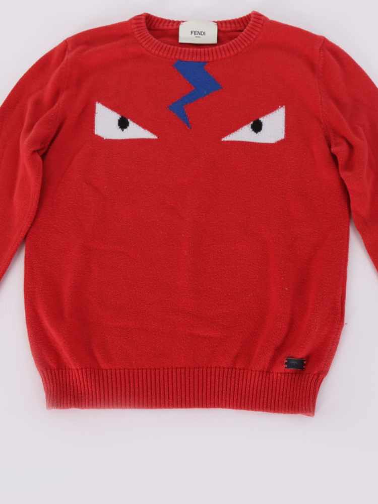 Fendi Monster Cotton Cashmere Children Sweater Red 4Y www.luxurybags.eu