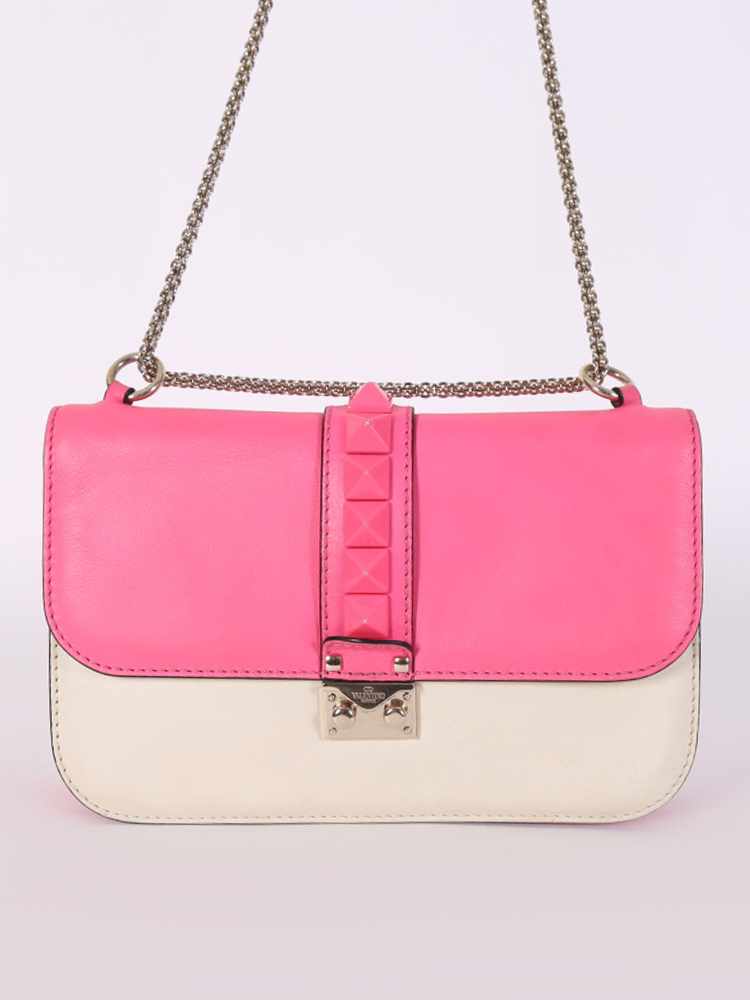 Valentino - Rockstud Calfskin Chain Flap Bag Neon Pink/Cream