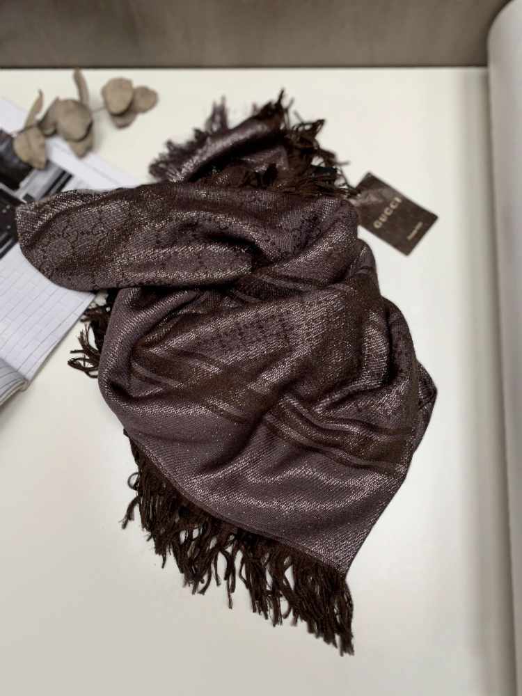 GUCCI Brown Wool Silk Shawl Scarf