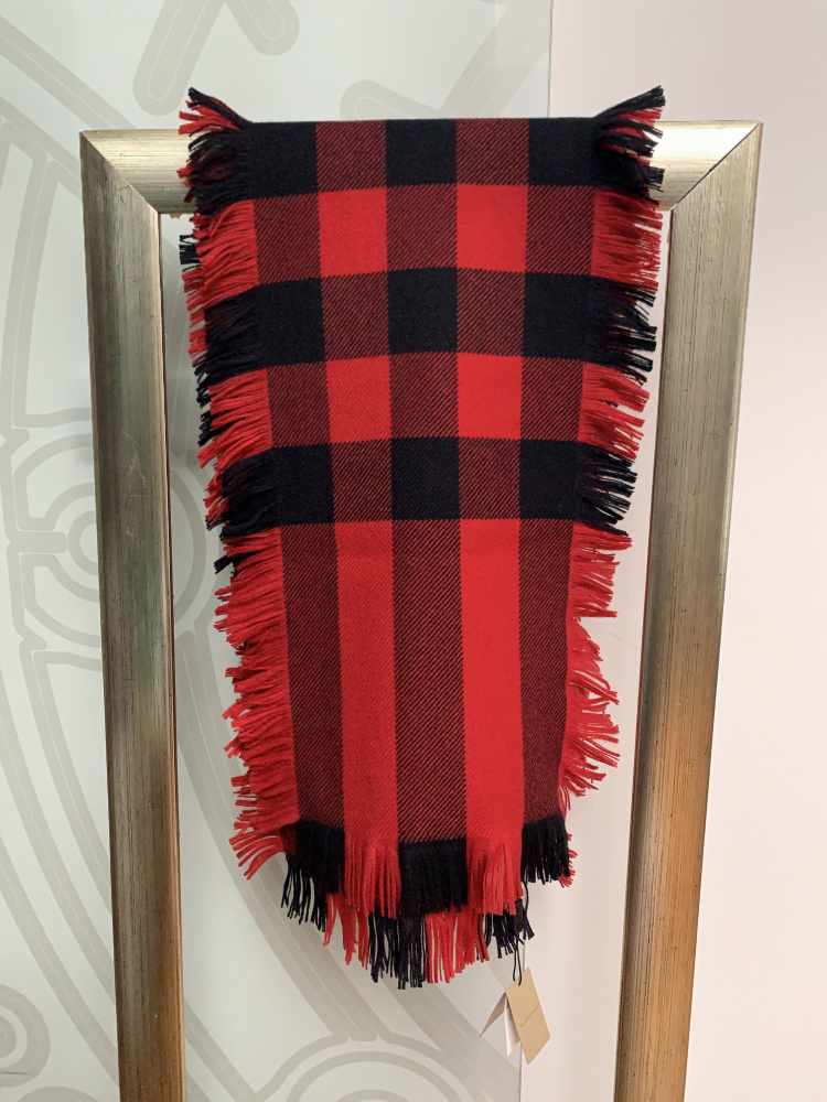 burberry fringed check wool scarf