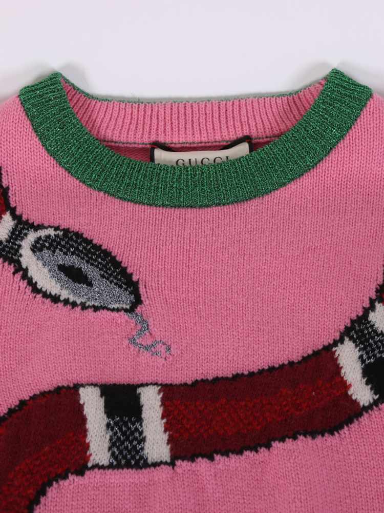 Gucci Pink/Green Wool Embroidered Kingsnake Sweater Size S - Yoogi's Closet