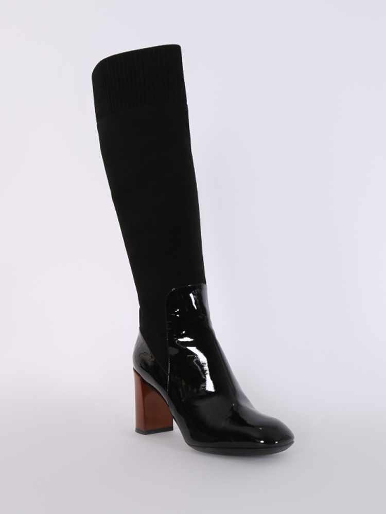 Louis Vuitton - LV Wooden Heel Patent & Suede High Boots Black 37,5