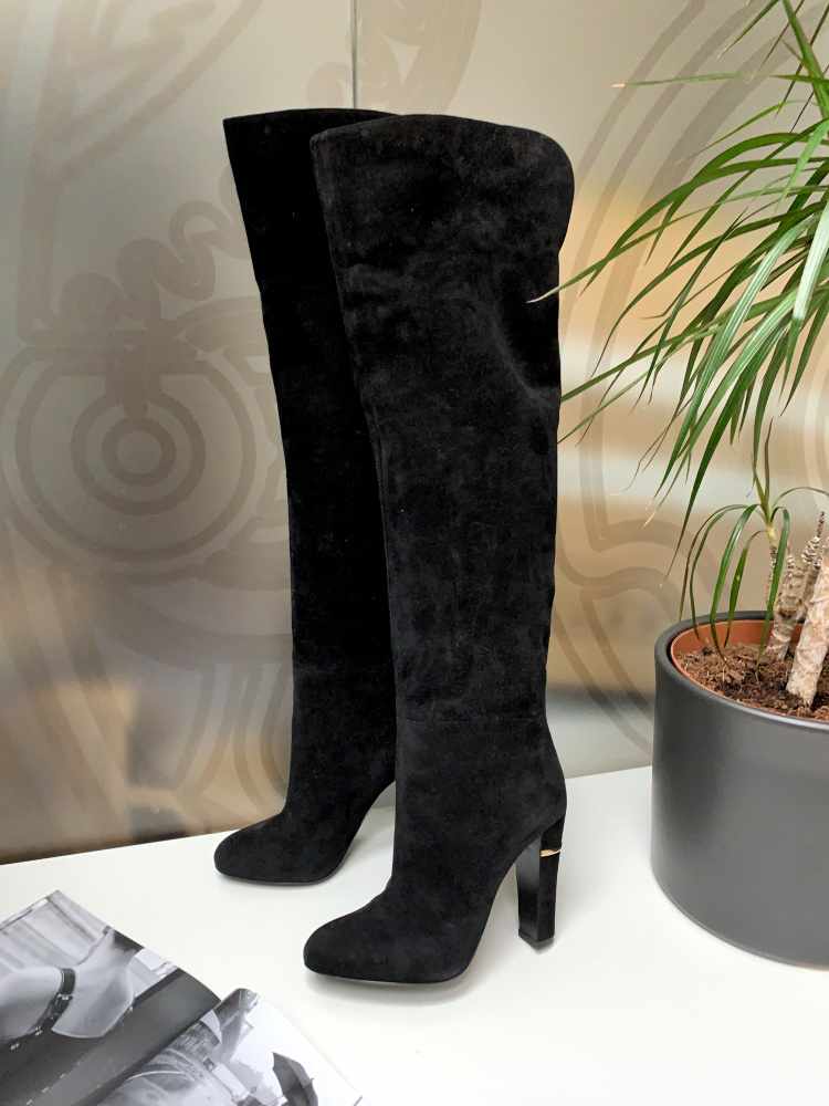 Sergio Rossi Suede High Heel Over Knee Boots Black 38 www