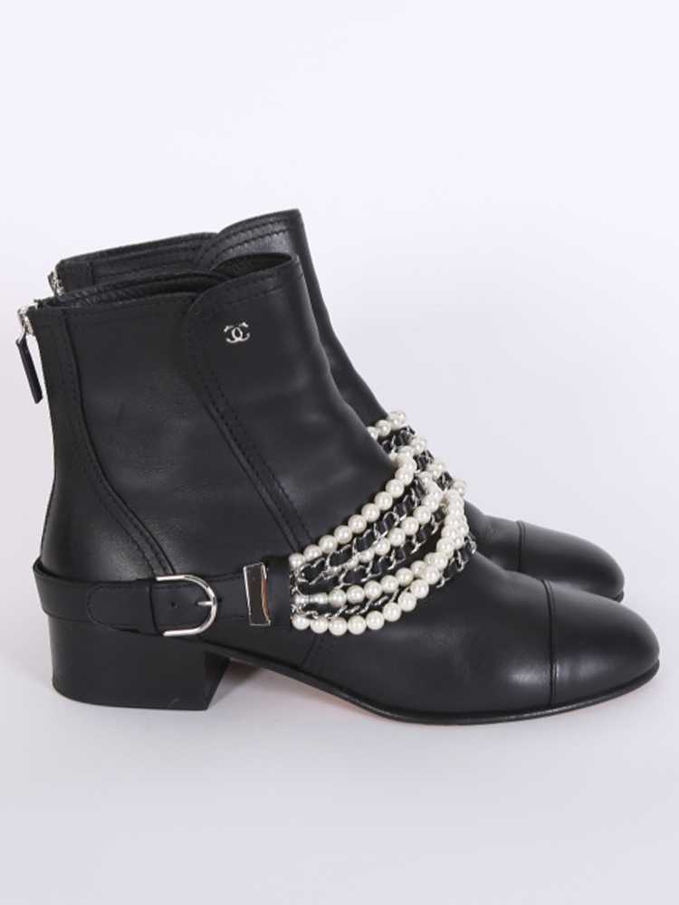 chanel pearl chain boots