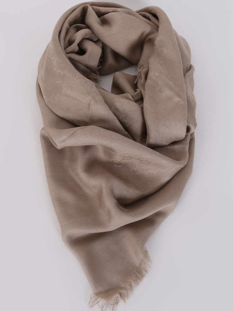GUCCI scarf shawl GG Guccissima 140x140 cm wool silk 281942 beige