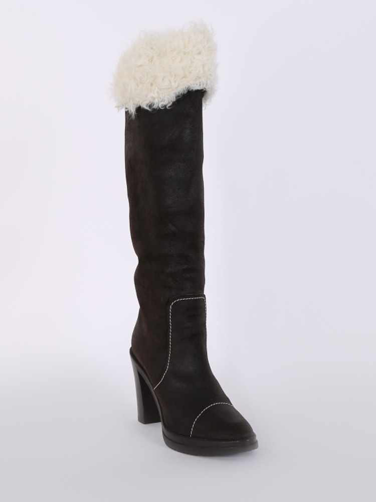 Louis Vuitton Women Black Boots 100% Leather Pattern Knee High Booties Sz  EUR 36