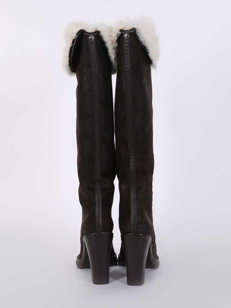 Louis Vuitton - Beth Suede Heel Knee High Shearling Boots Brown 39