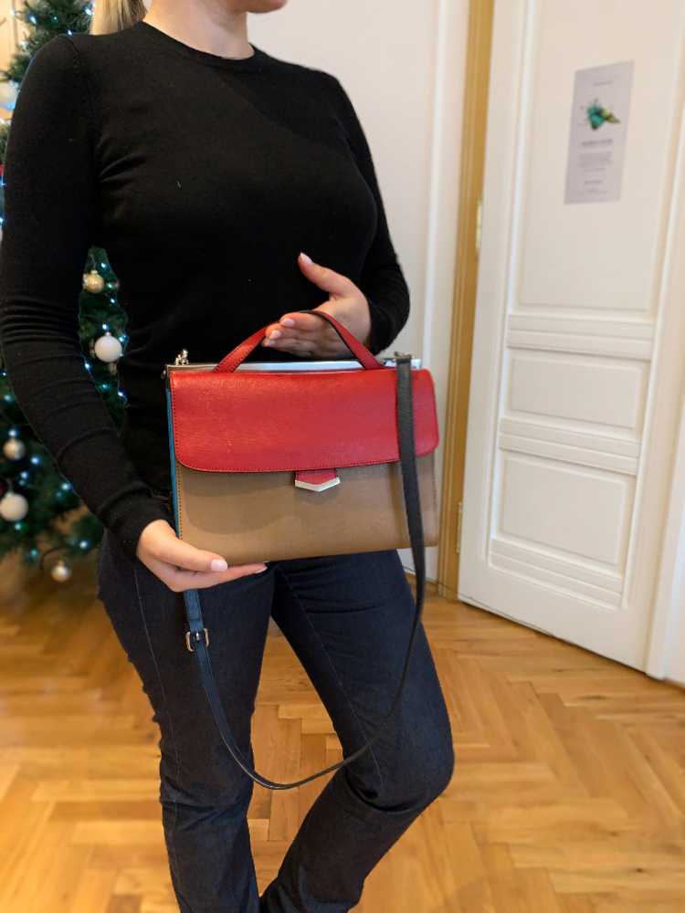 Fendi Demi Jour Saffiano Leather Top Handle with Strap Red www