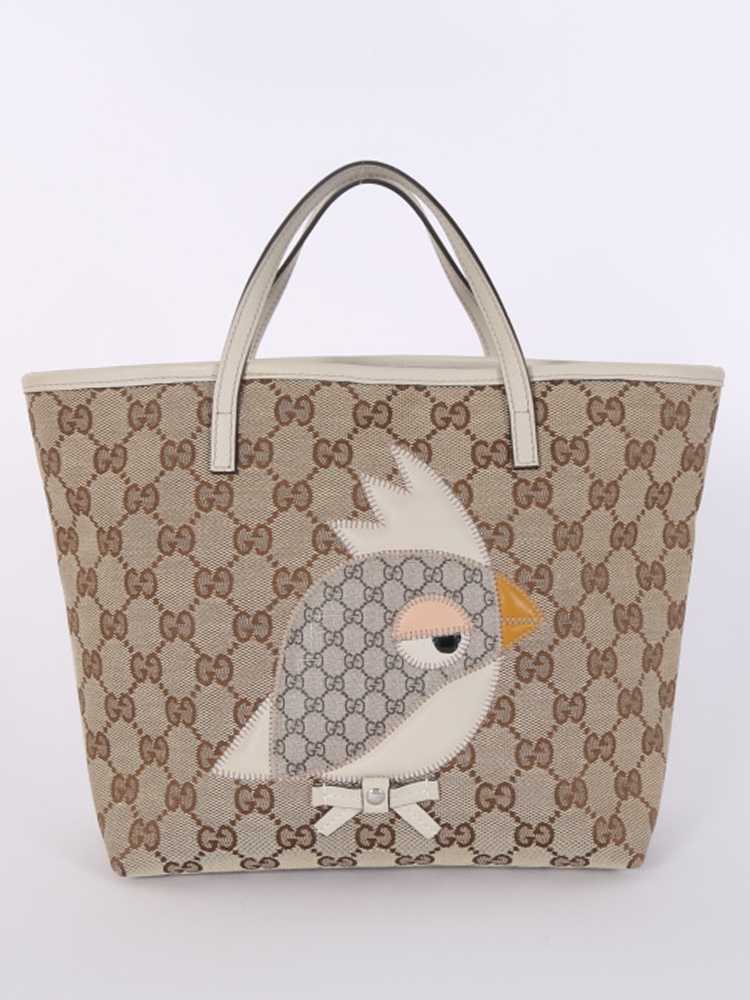 Gucci Mini Zoo Bird GG Canvas Tote Cream www.luxurybags.eu