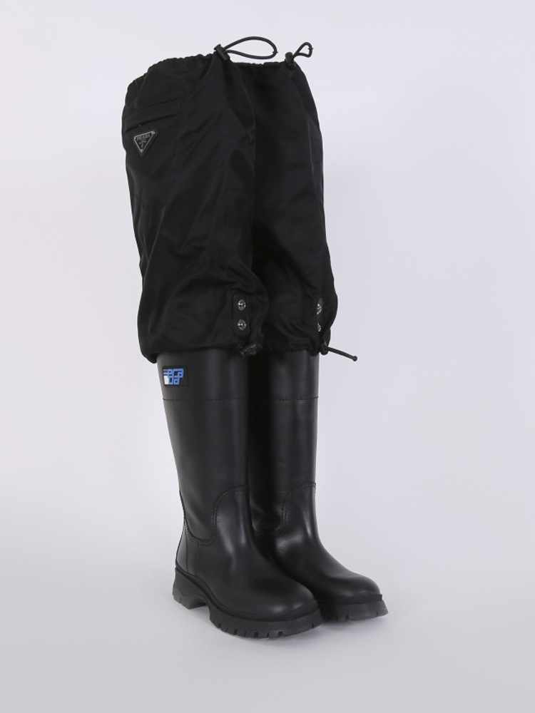 Prada 30mm Leather & Nylon Rain Boots In Black