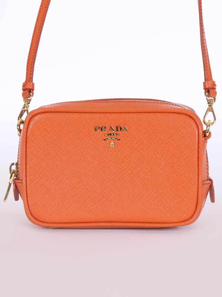 Prada - Saffiano Leather Mini Zip Crossbody Papaya | www.luxurybags.eu