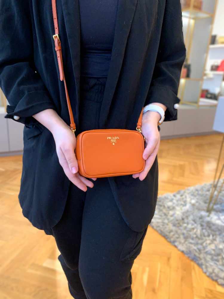 Prada - Saffiano Leather Mini Zip Crossbody Papaya