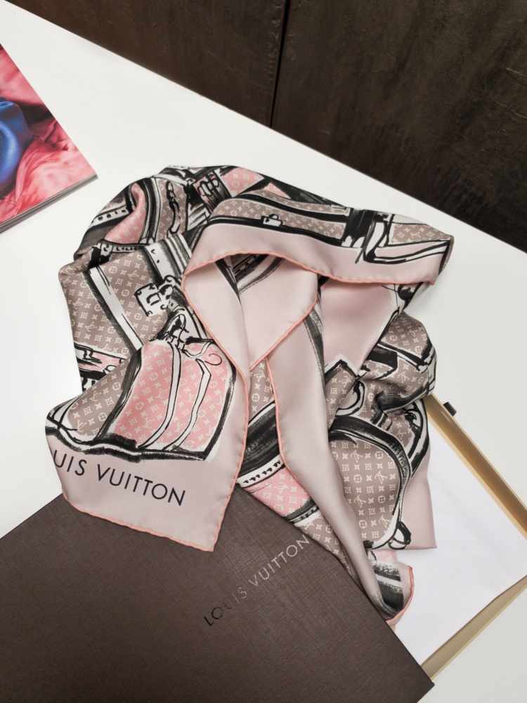 Louis Vuitton LV Monogram Print Trunks Silk Square Neck Scarf Bandeau Pink