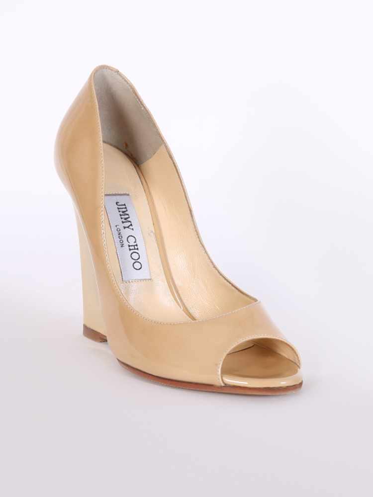 Jimmy Choo Baxen Patent Open Toe Gold Wedge Pumps Nude 36 5 www.luxurybags.eu