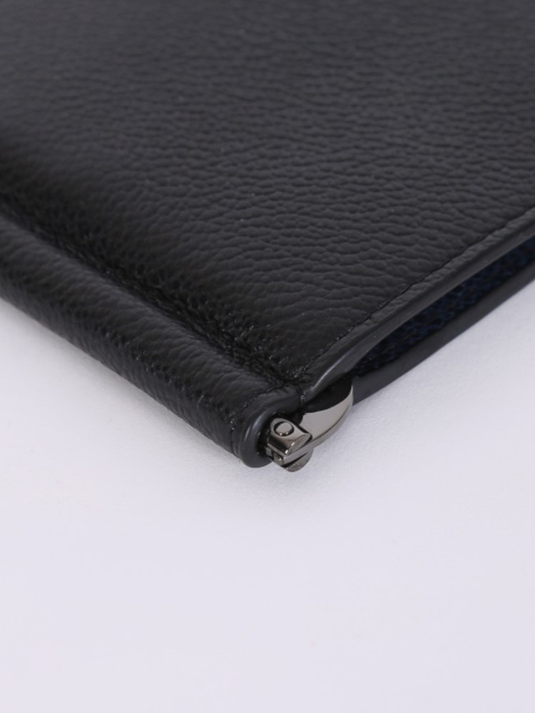 New Prada Black Navy Vitello Micro Grain Leather Bifold Wallet