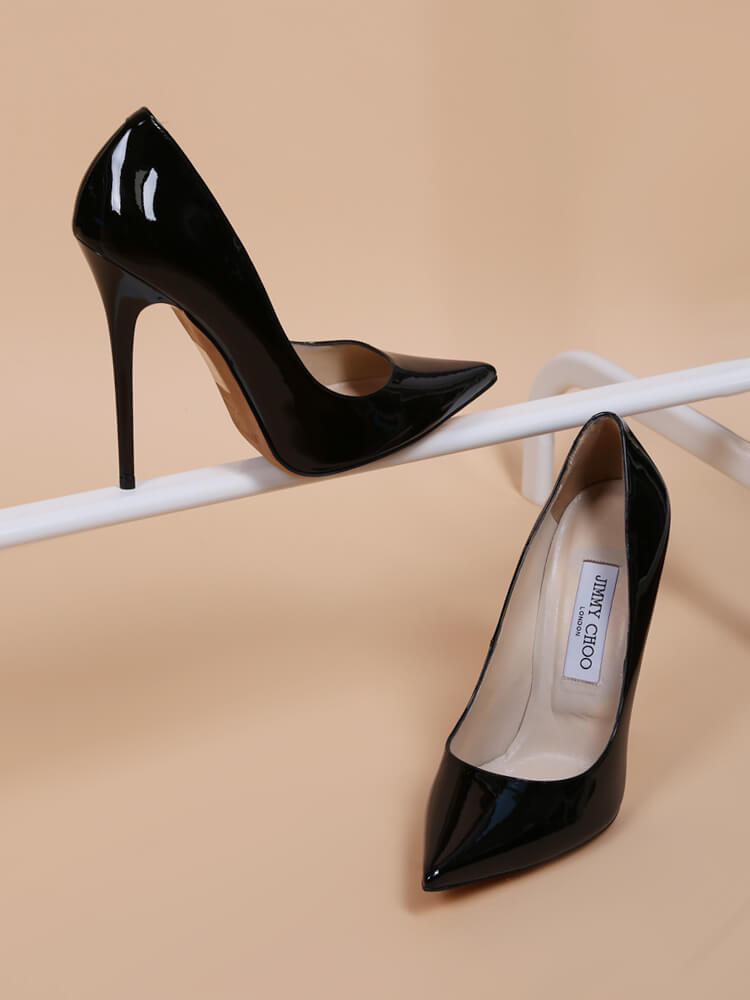 Jimmy Choo Anouk 120 Patent Leather Pointy Toe Pumps Black 38 5