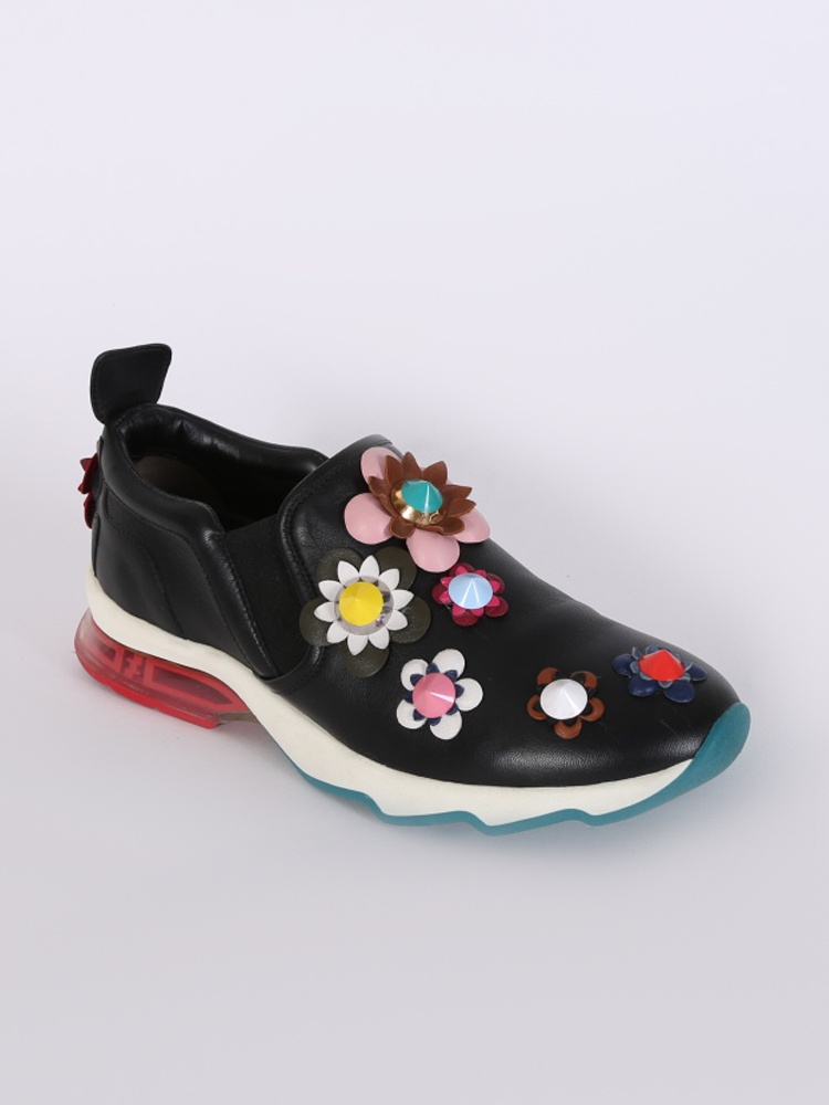 Fendi Stud Flowers Leather Slip On Sneakers Black 39 5 www