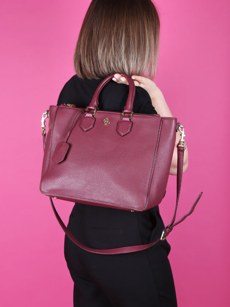Tory Burch - Robinson Pebbled Leather Square Tote Burgundy |  
