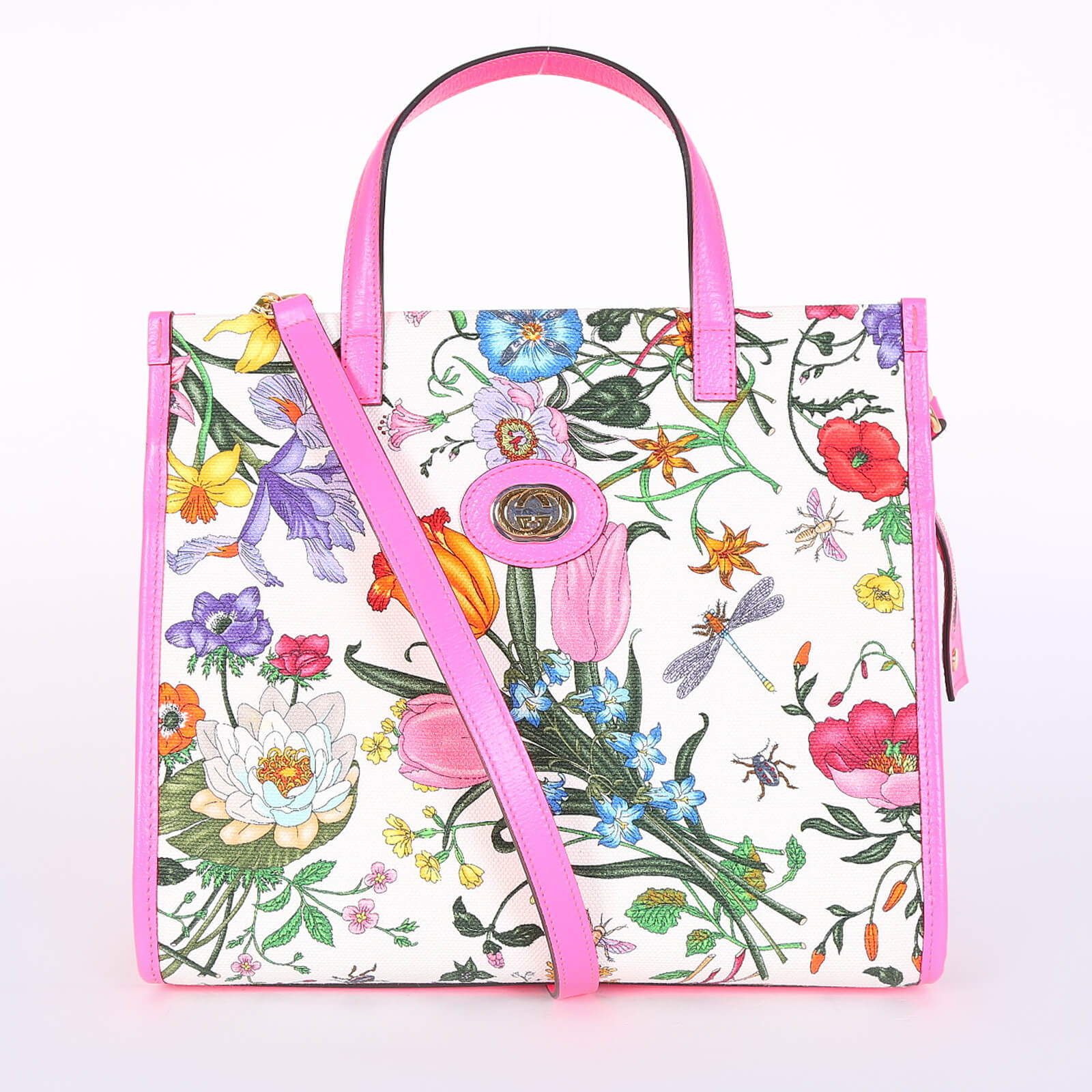 Gucci GG Medium Flora Tote Neon Pink www.luxurybags.eu