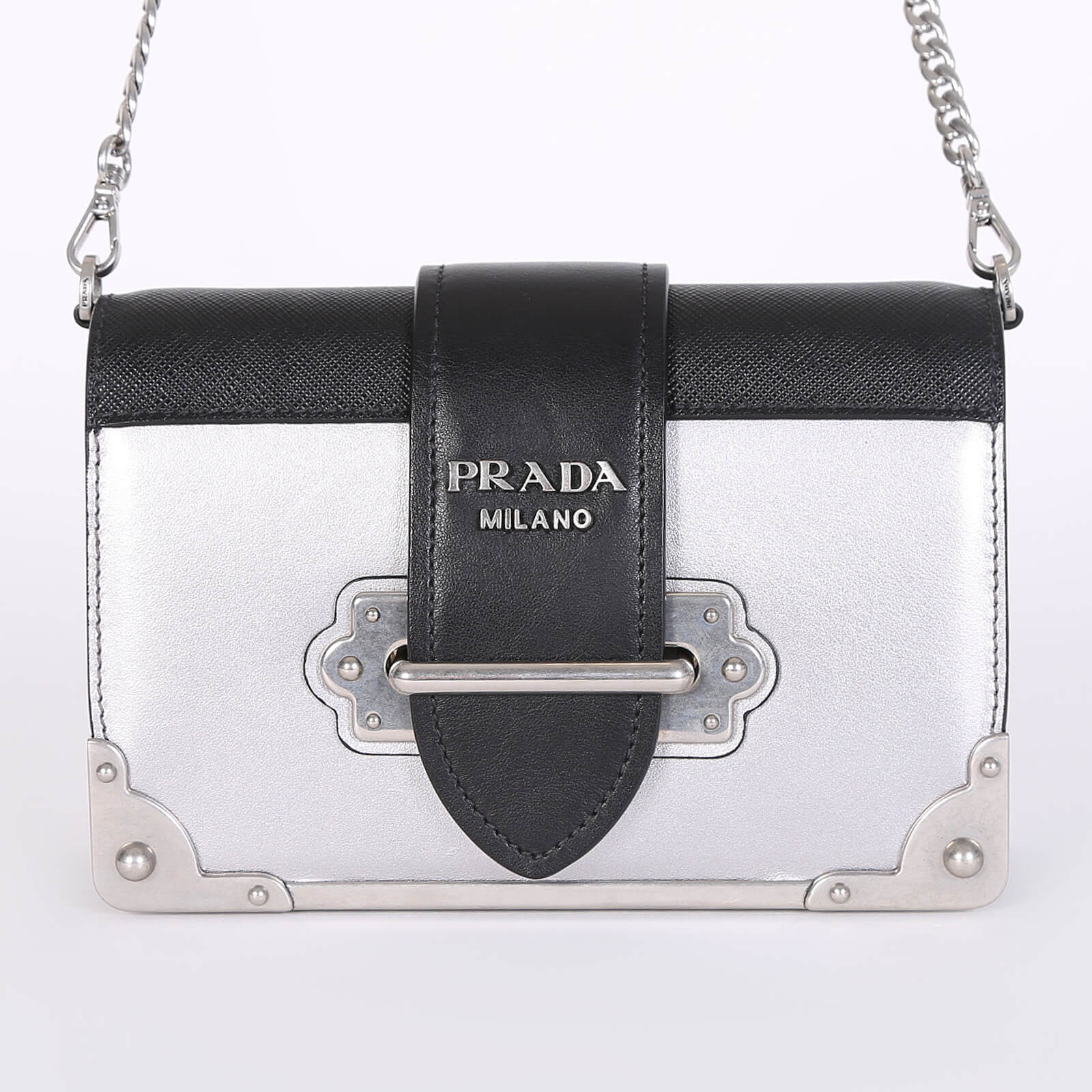 Silver Prada Cahier Leather Crossbody Bag